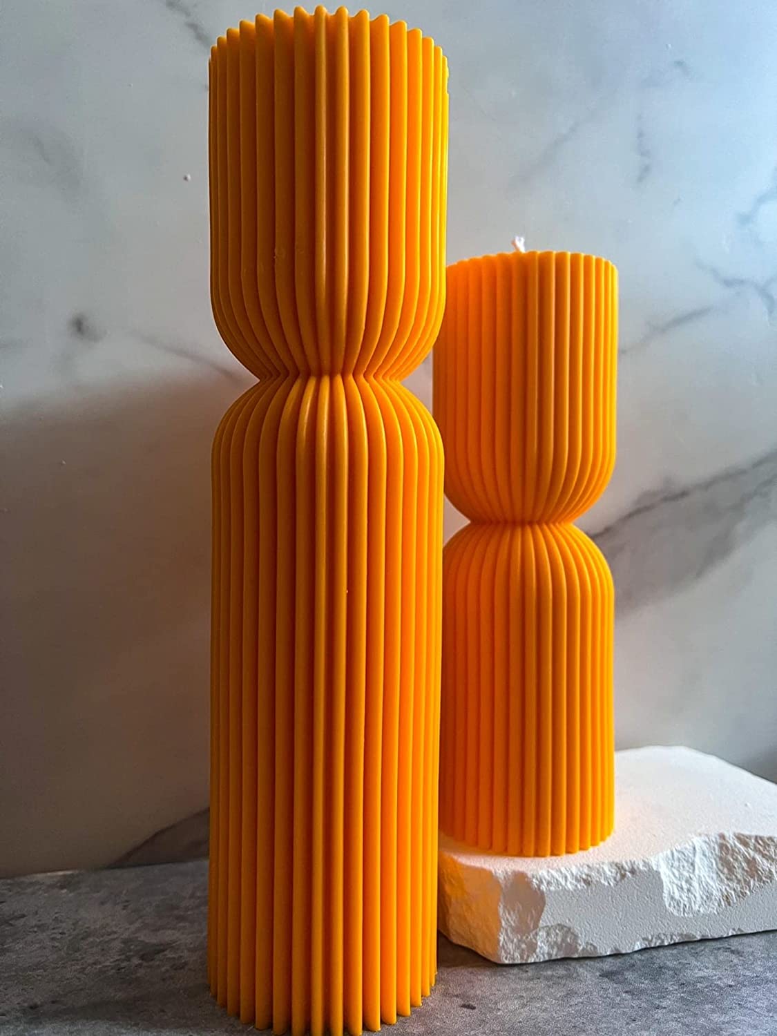 Large Ribbed Pillar Candle