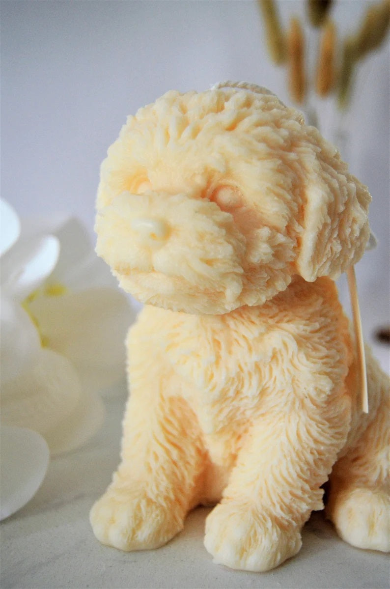 Large Fluffy Dog Candle in Multiple Colors