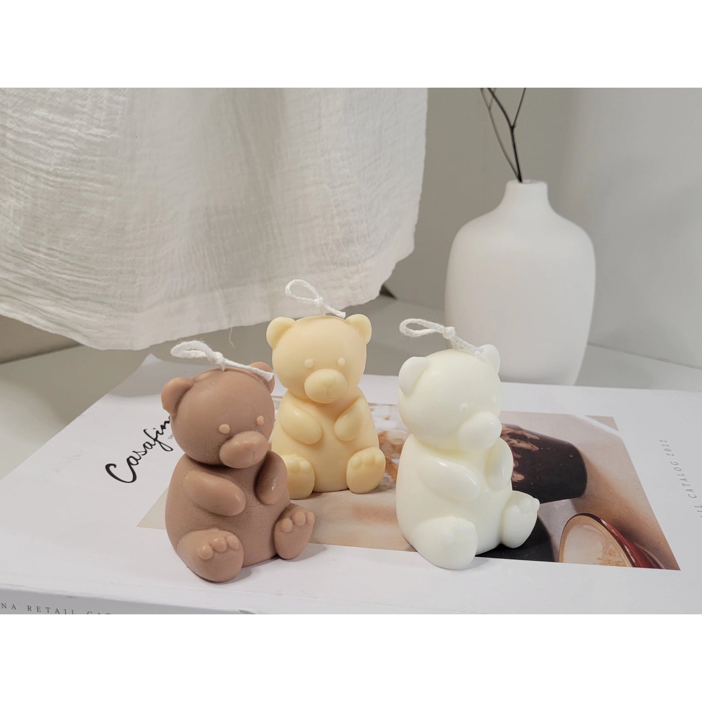 Small Cute Teddy Bear Candle in Ivory