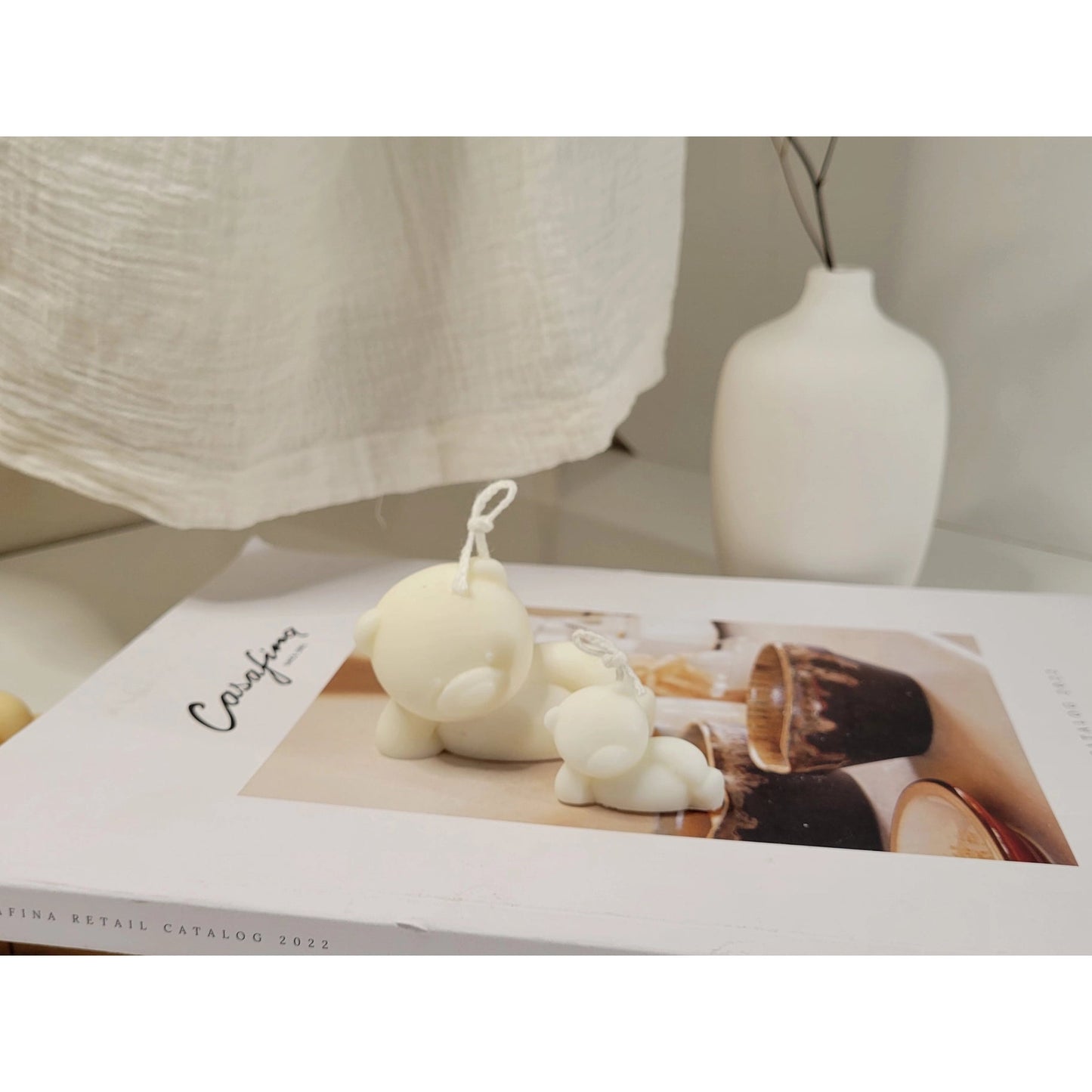 Lazy Teddy Bear Candle Set in Ivory