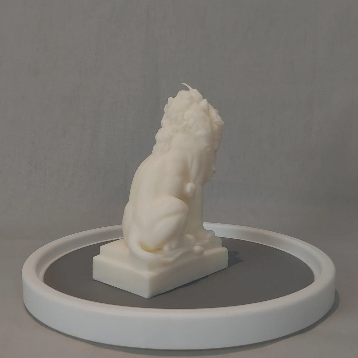 Lion Statue Candle in Clear Ivory