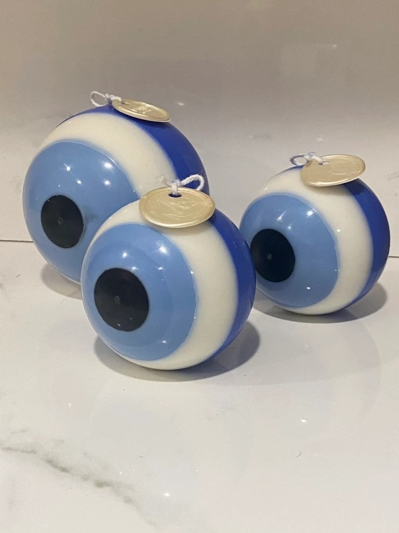 Set of 2 Round Protective Evil Eye Candle in Ivory
