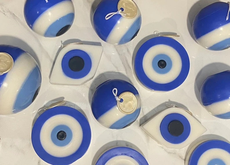 Set of 2 Round Protective Evil Eye Candle in Ivory
