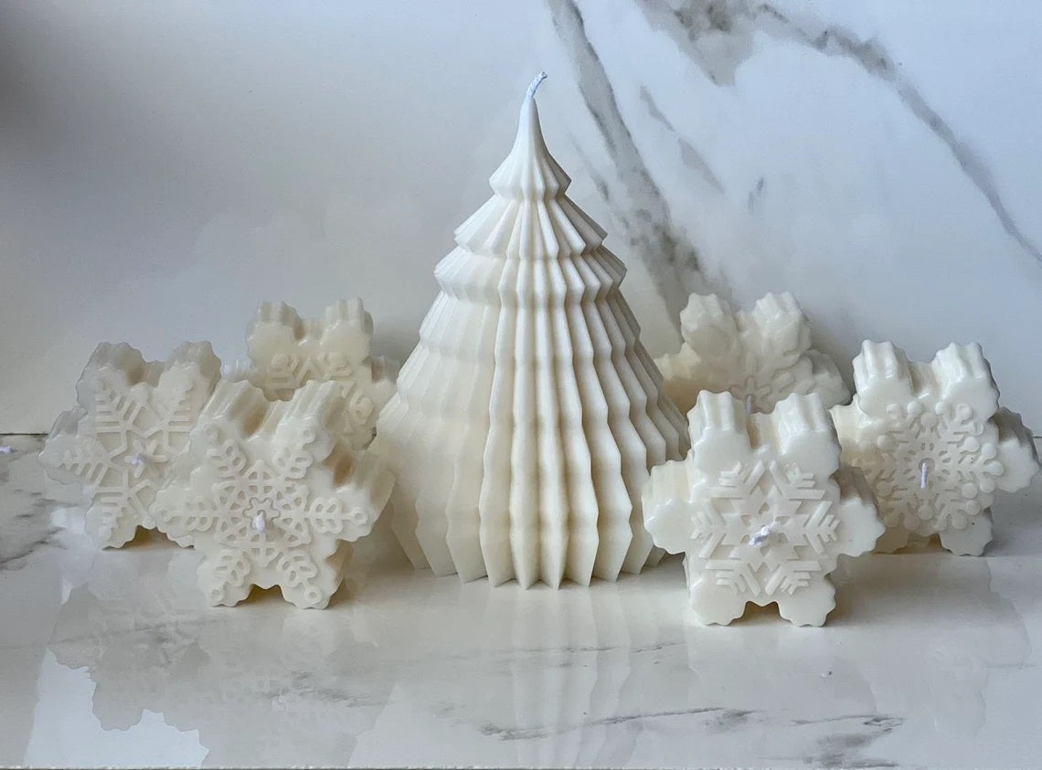 Set of 6 Snowflake Candles in Ivory