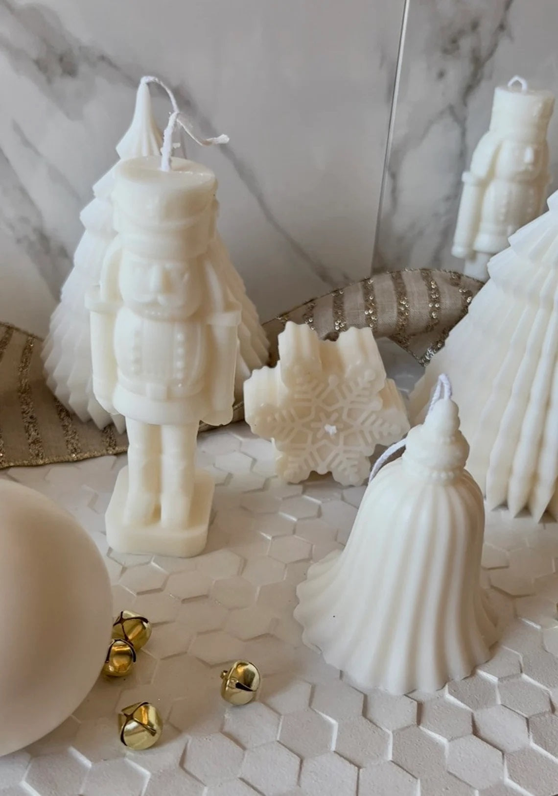 Set of 6 Snowflake Candles in Ivory