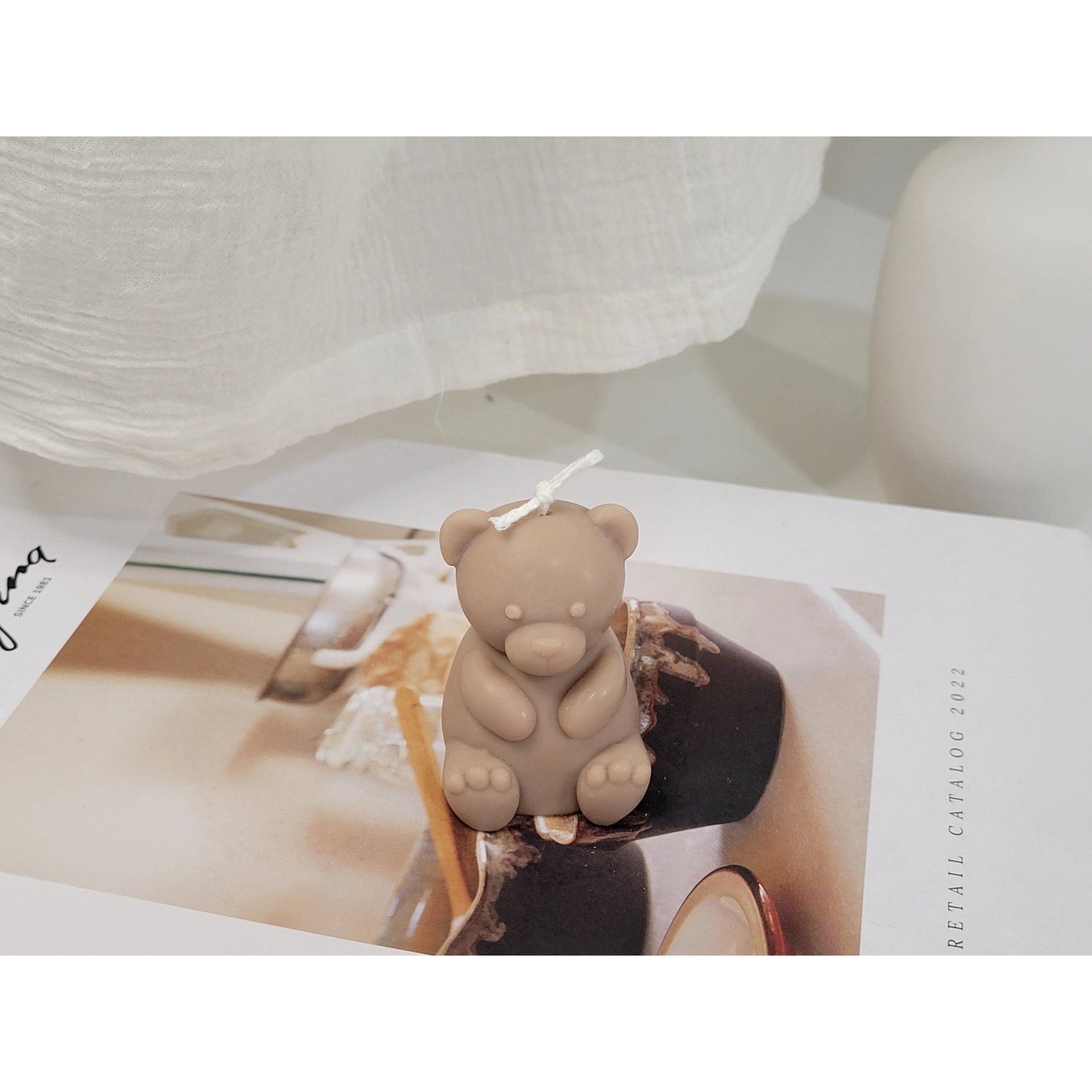 Small Cute Teddy Bear Candle in Mocha