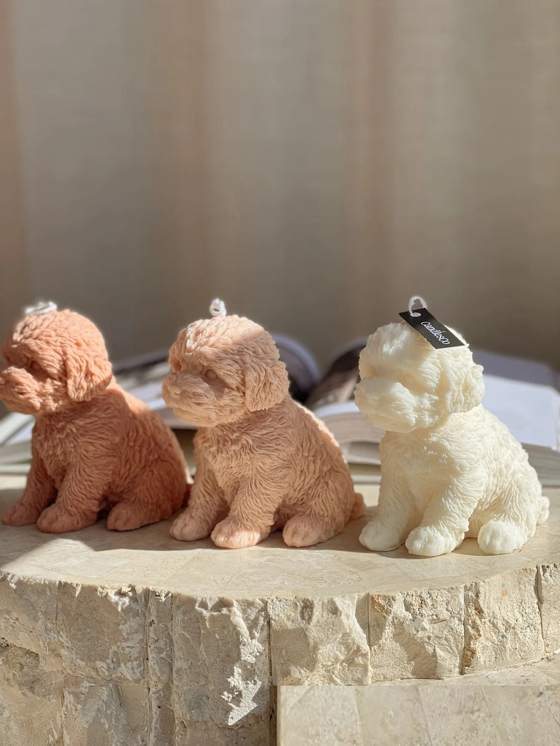 Large Fluffy Dog Candle in Multiple Colors