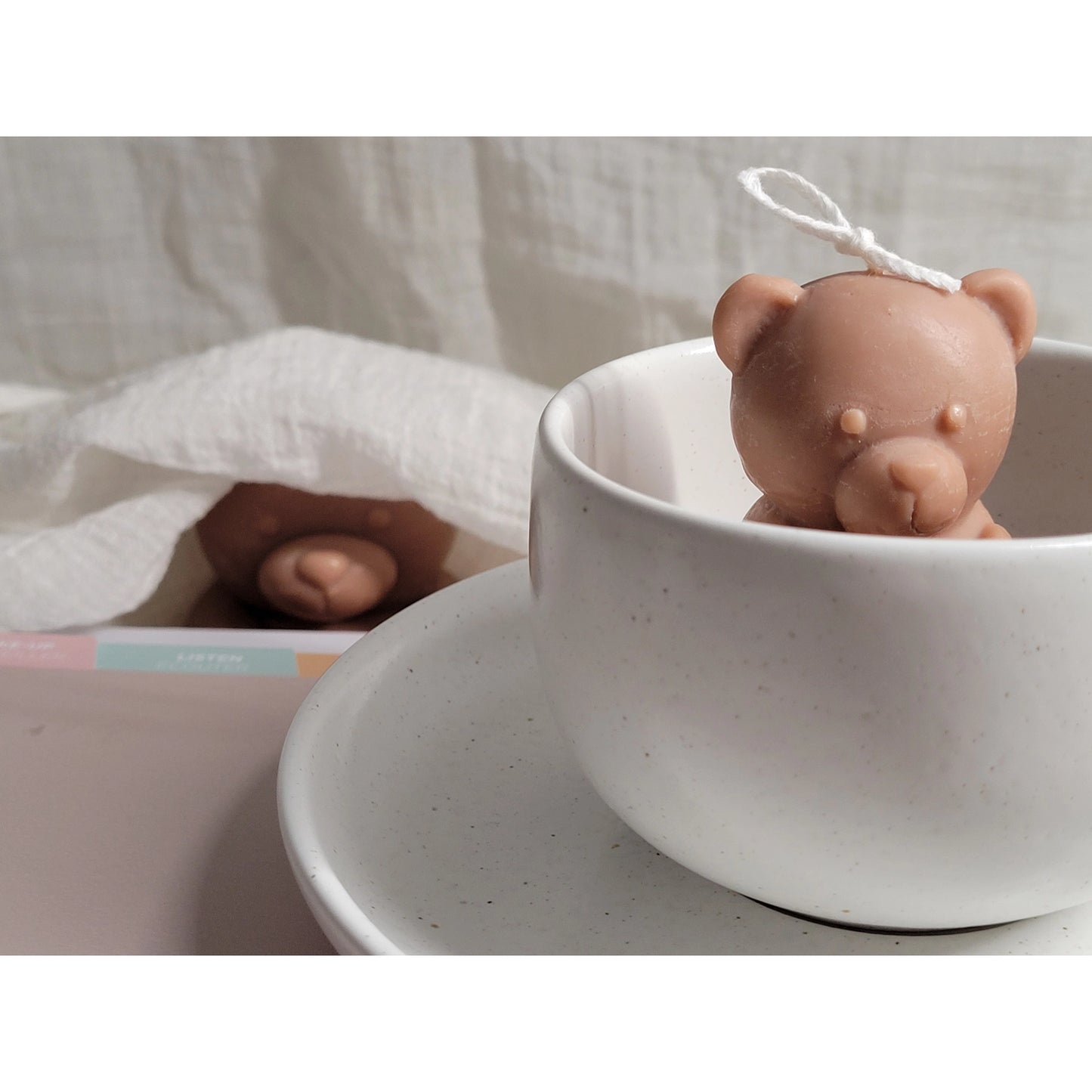 Cute Teddy Bear Candle in Ivory