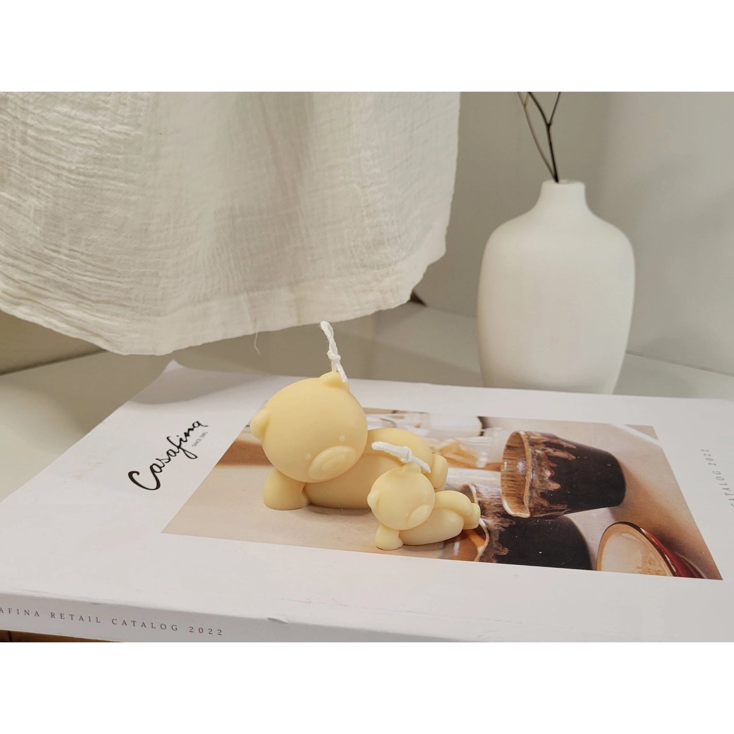 Lazy Teddy Bear Candle Set in Ivory