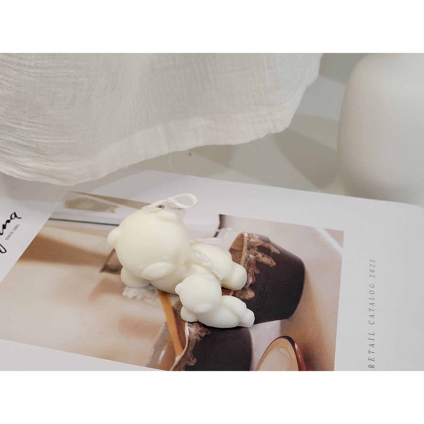 Lazy Teddy Bear Candle Set in Ivory