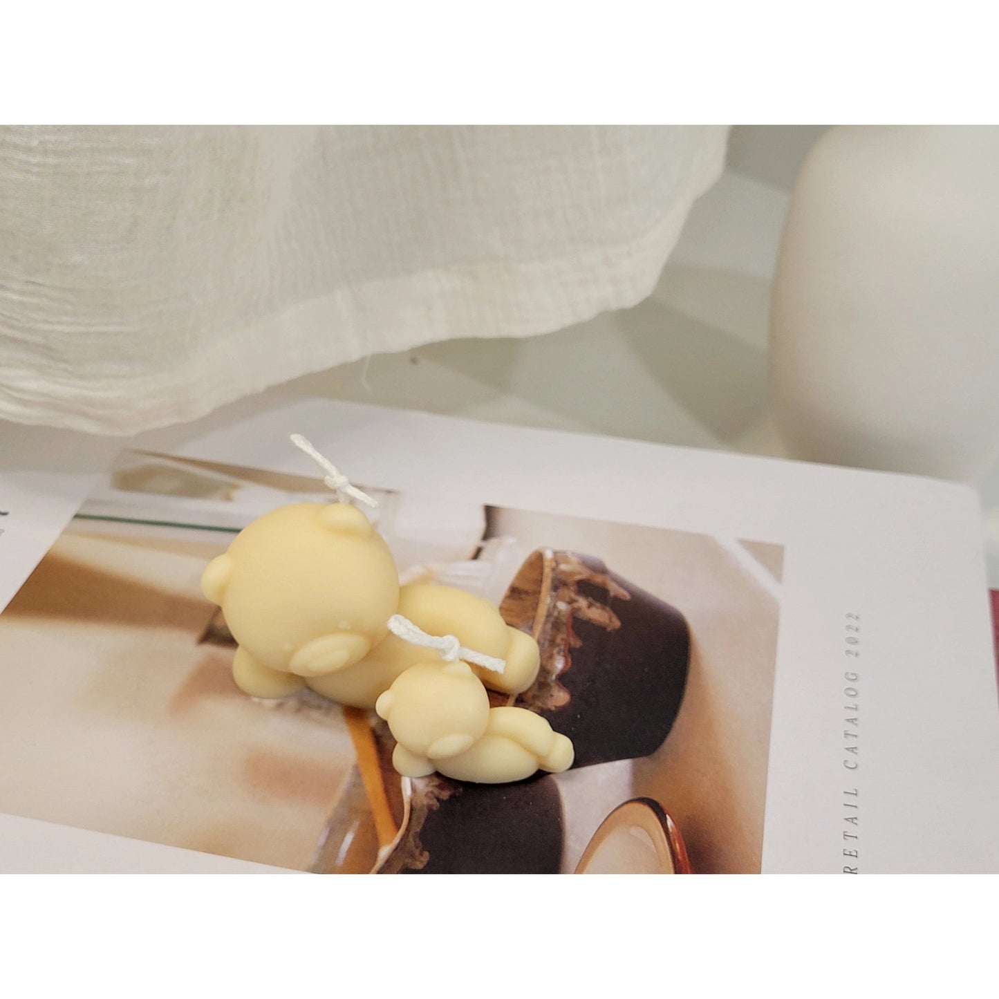 Lazy Teddy Bear Candle Set in Ivory