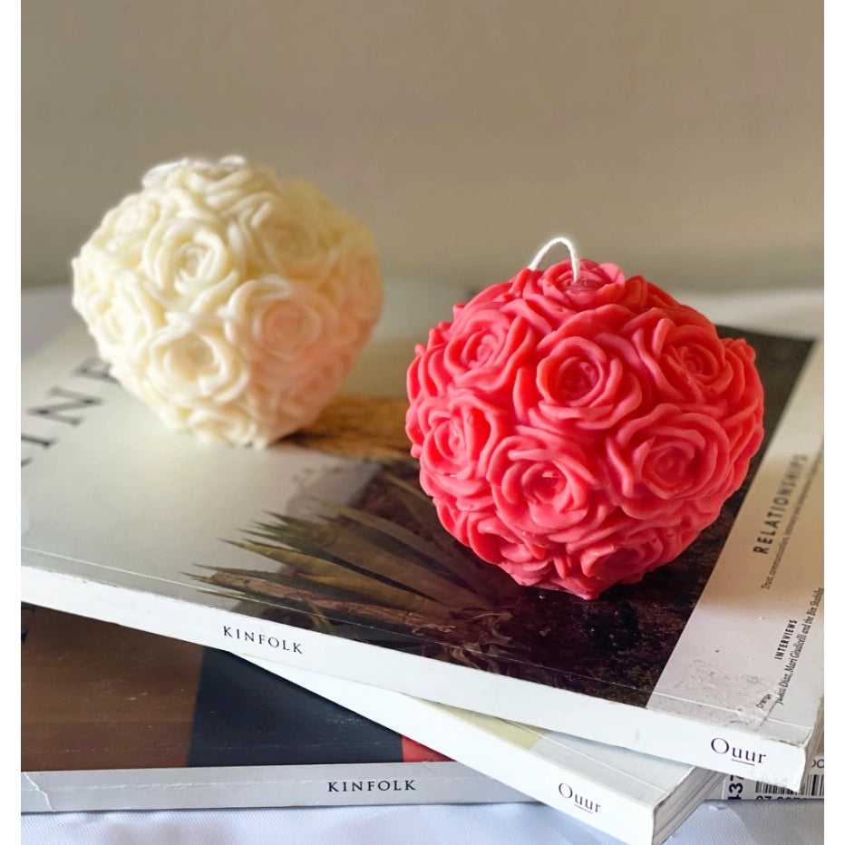 Round Roses Ball Candle in Ivory