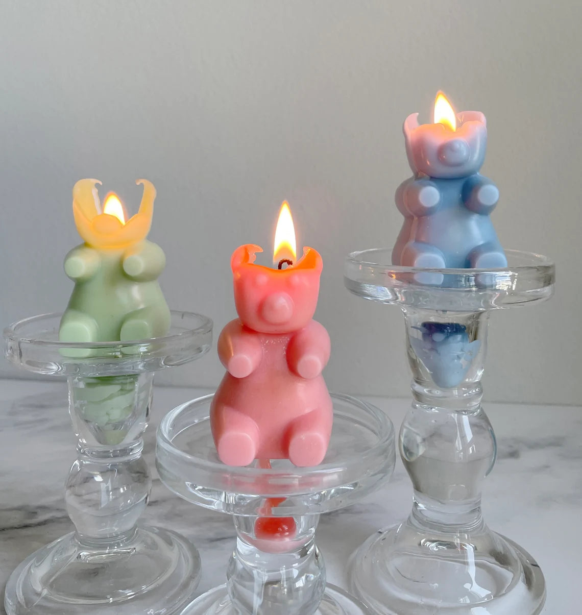 Set of 3 Gummy Bear Candles in Pastel