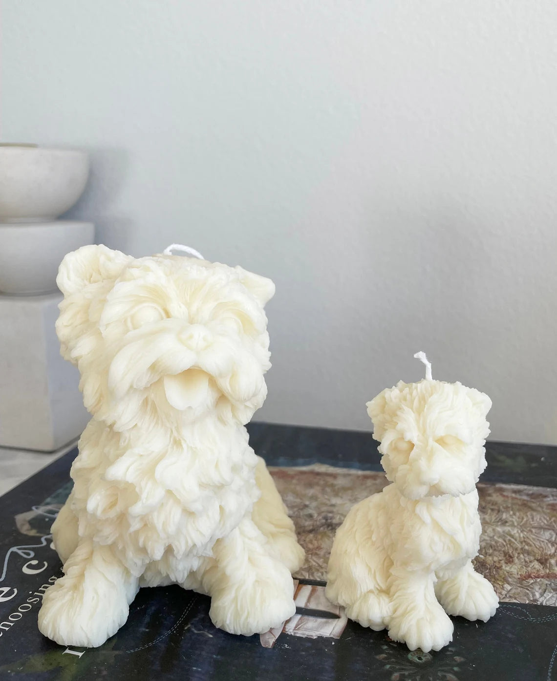 Set of 2 Terrier Dog Candles in Ivory