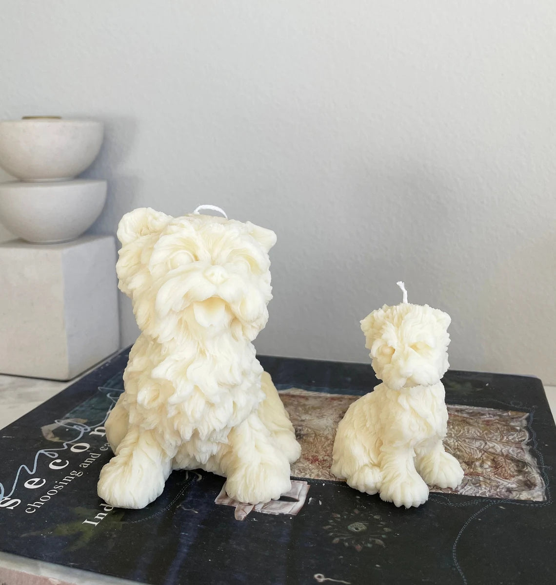 Set of 2 Terrier Dog Candles in Ivory