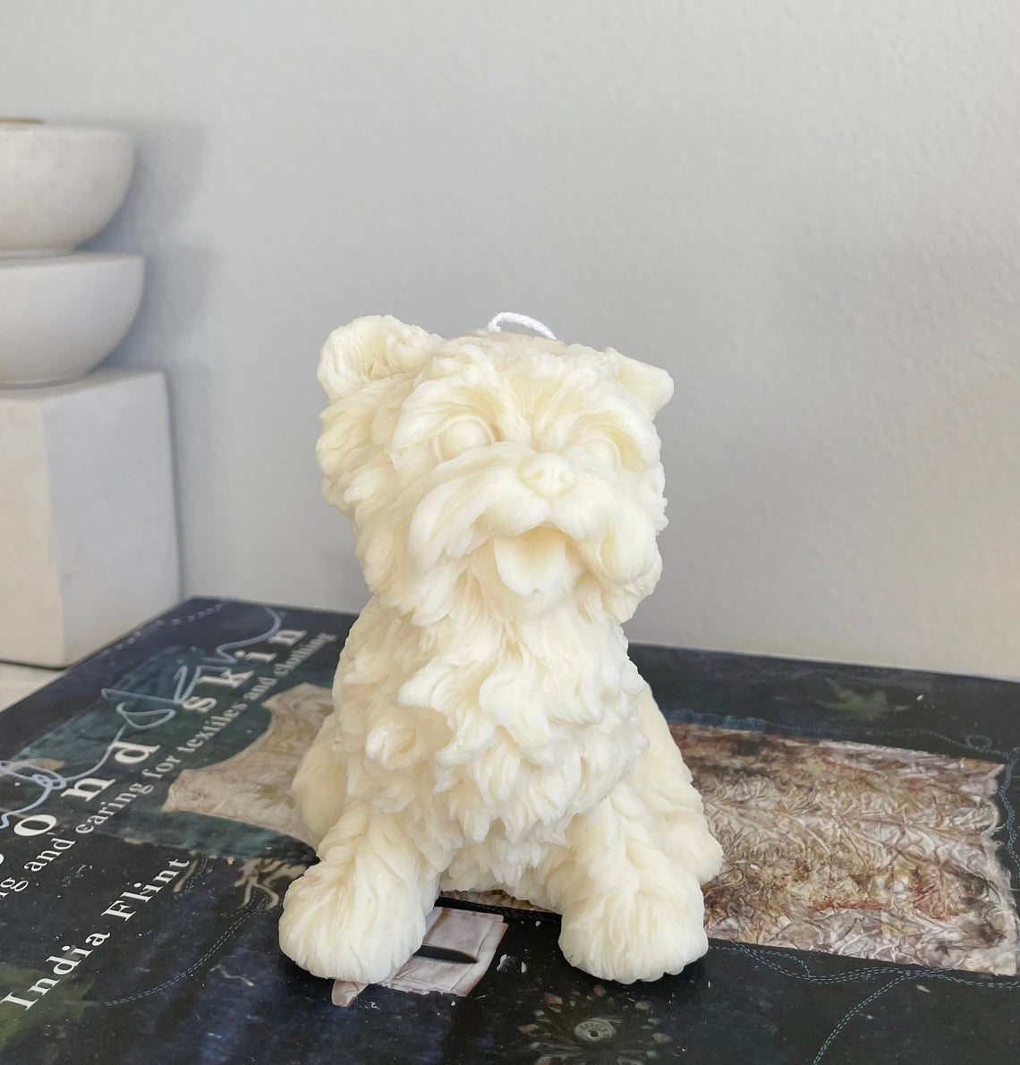 Set of 2 Terrier Dog Candles in Ivory