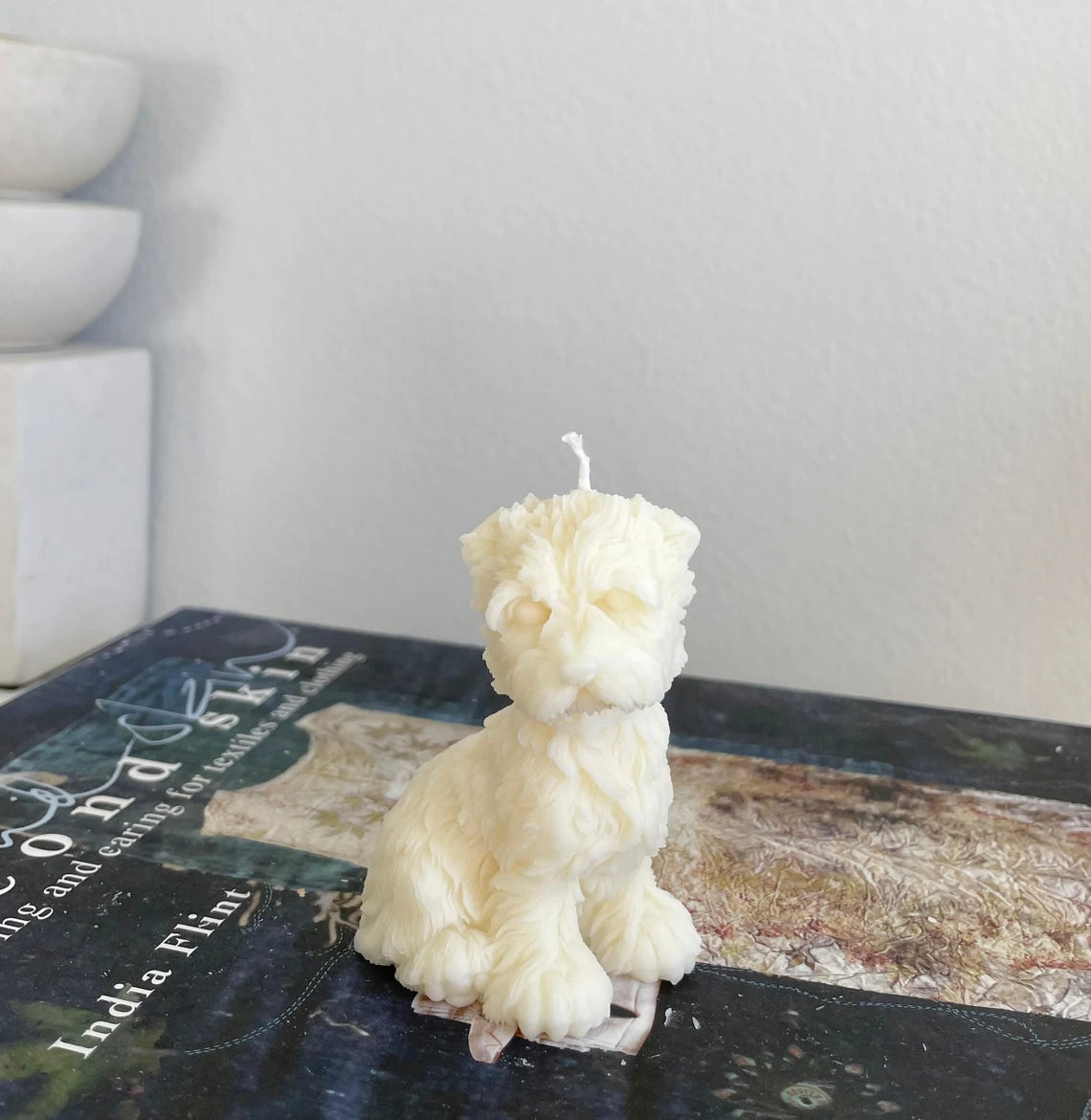Set of 2 Terrier Dog Candles in Ivory