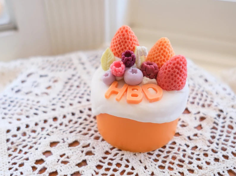 Happy Birthday Cake Candle in Strawberry / Orange