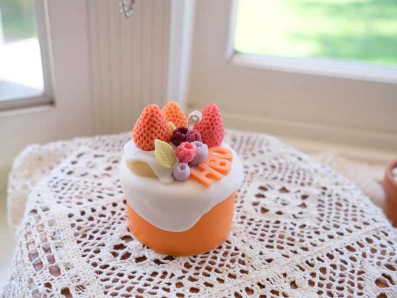 Happy Birthday Cake Candle in Strawberry / Orange