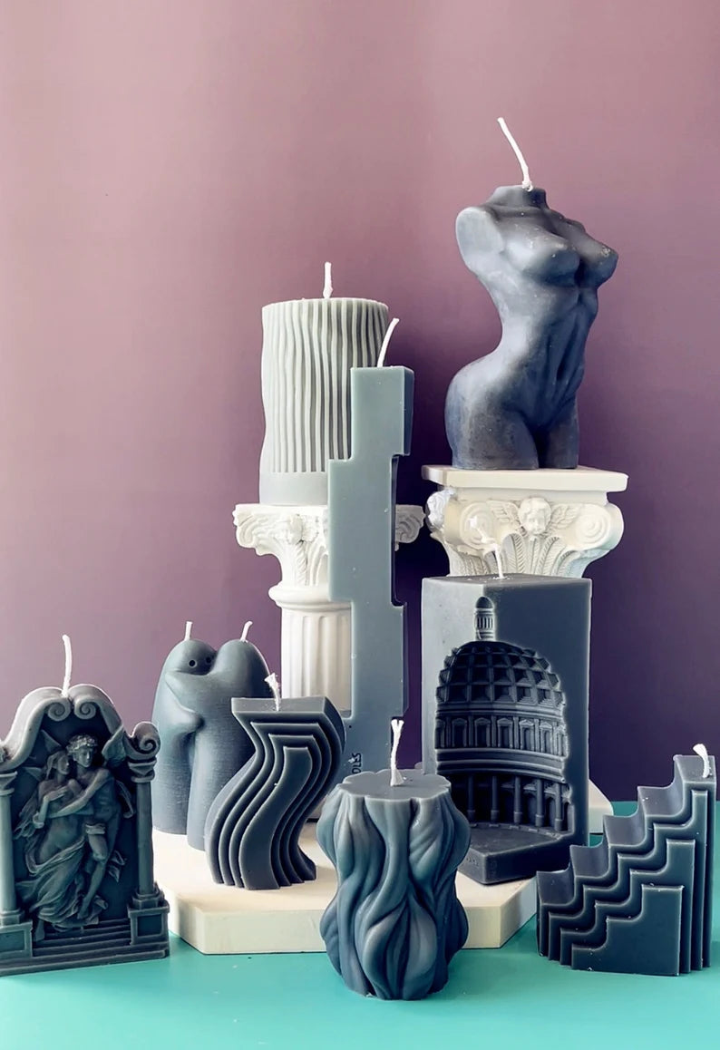Sculpted Candle Gift Set in Charcoal Grey