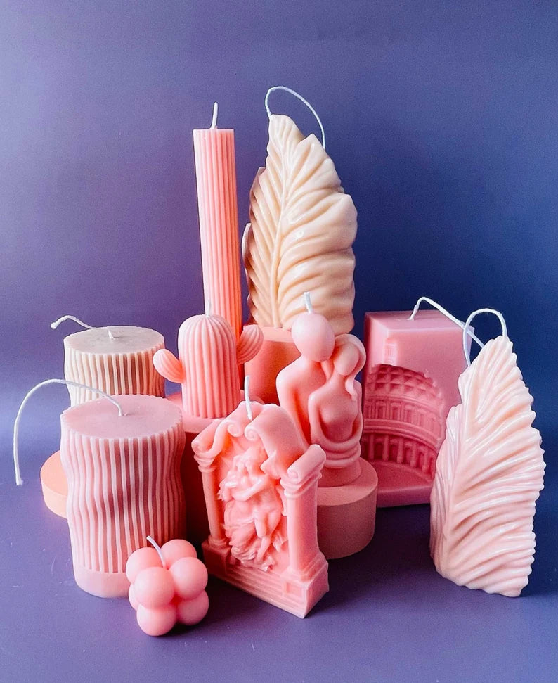Romantic Sculpted Candle Gift Set in Pink and Nude Color