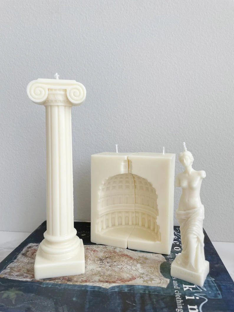 Roman Column Candle in Clear Ivory