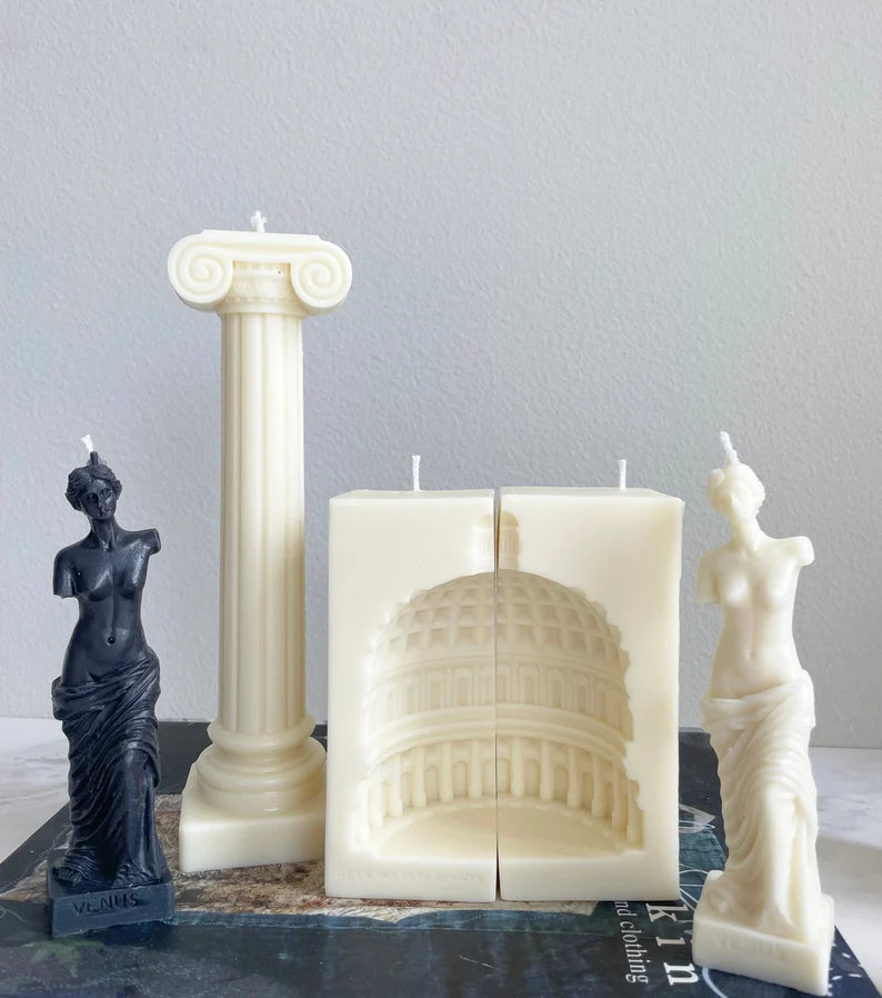 Roman Column Candle in Clear Ivory