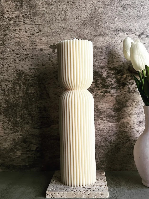 Large Ribbed Pillar Candle