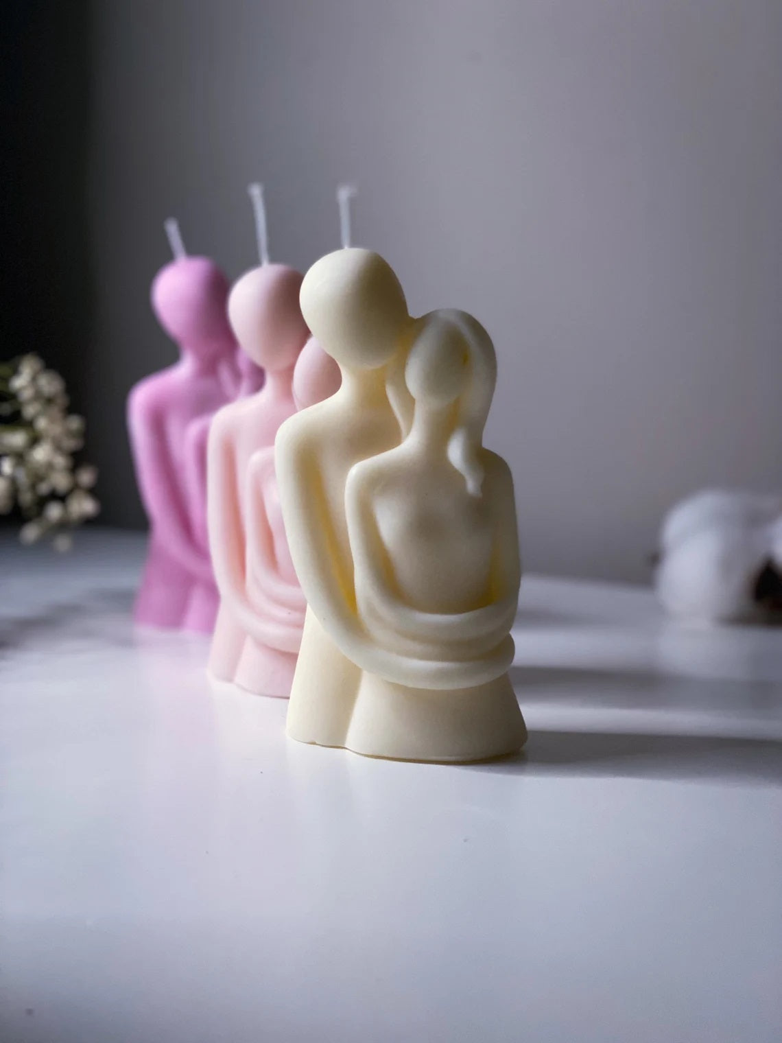 Loving Couple Statue Candle in Cream