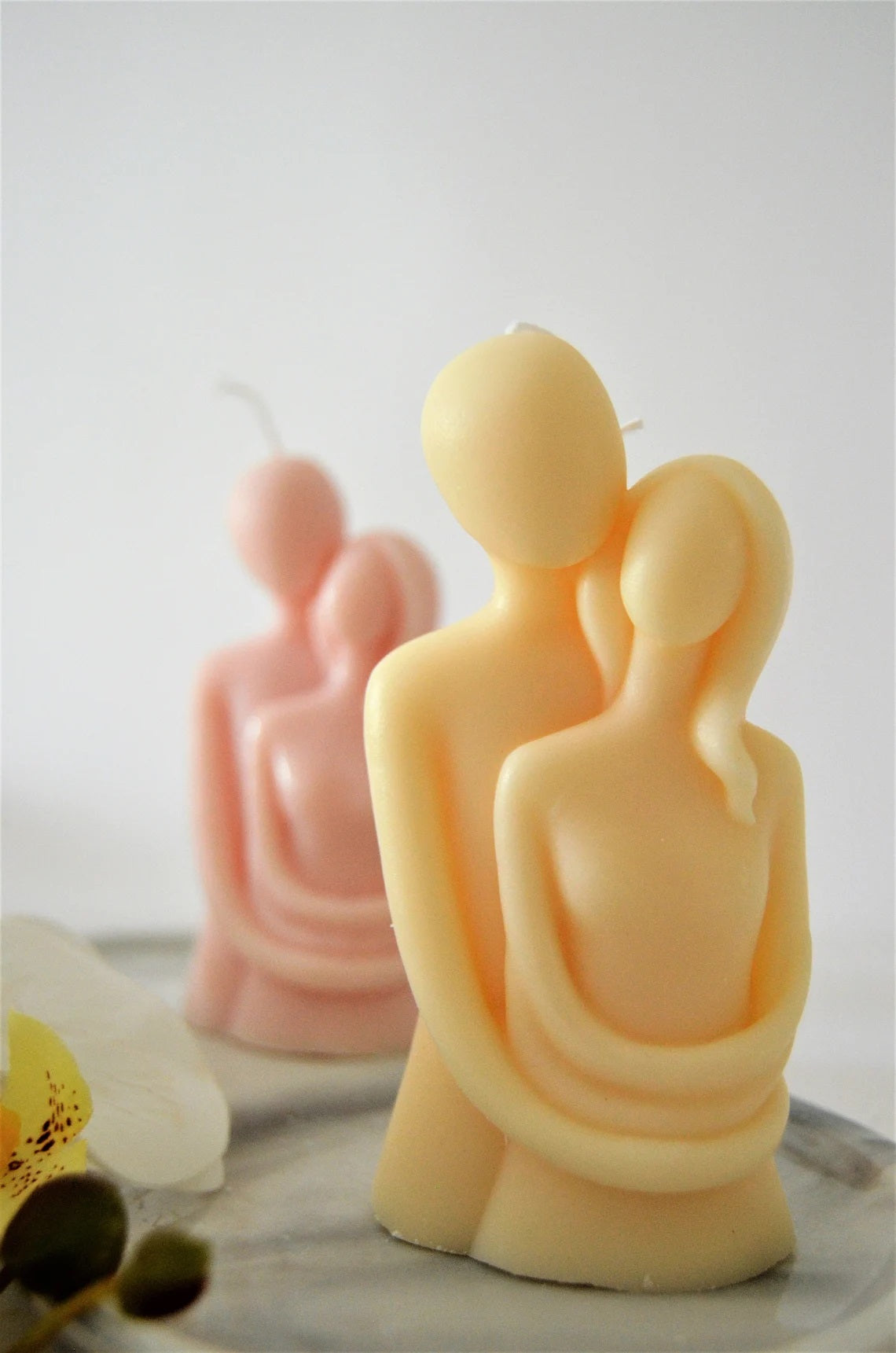 Loving Couple Statue Candle in Cream