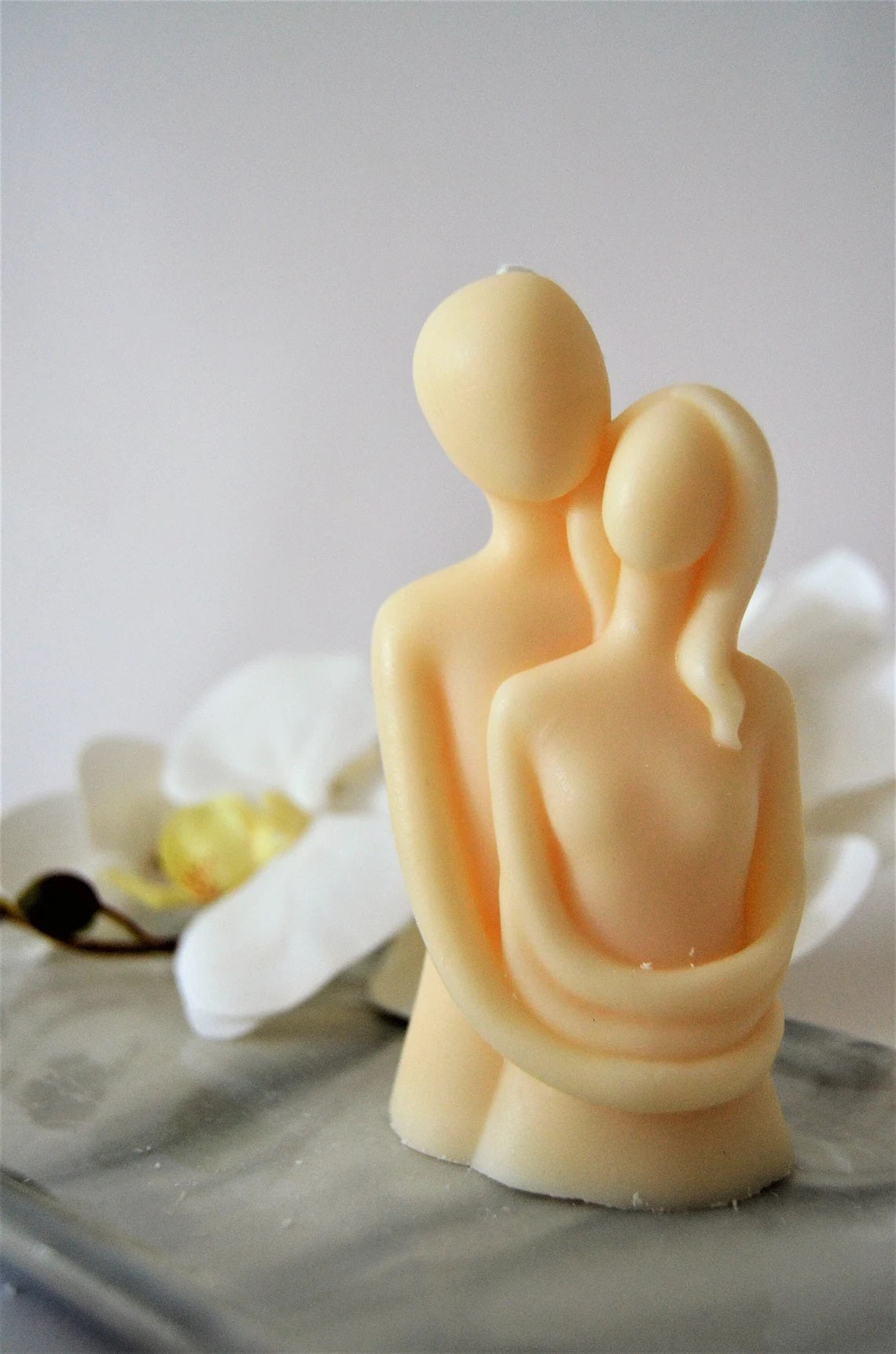 Loving Couple Statue Candle in Cream