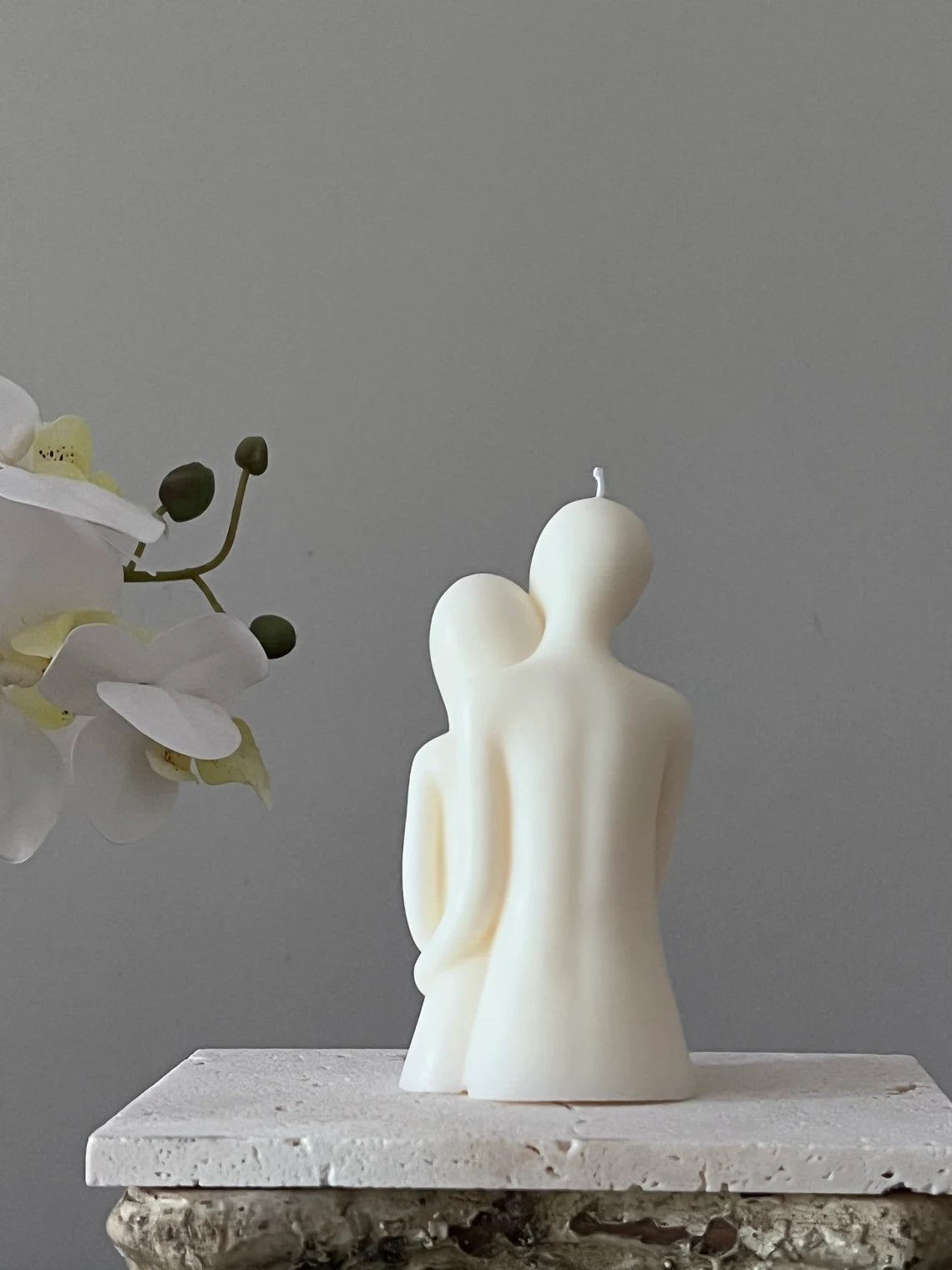 Loving Couple Statue Candle in Cream