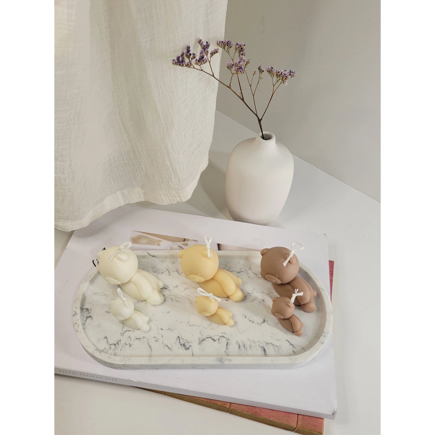 Lazy Teddy Bear Candle Set in Vanilla