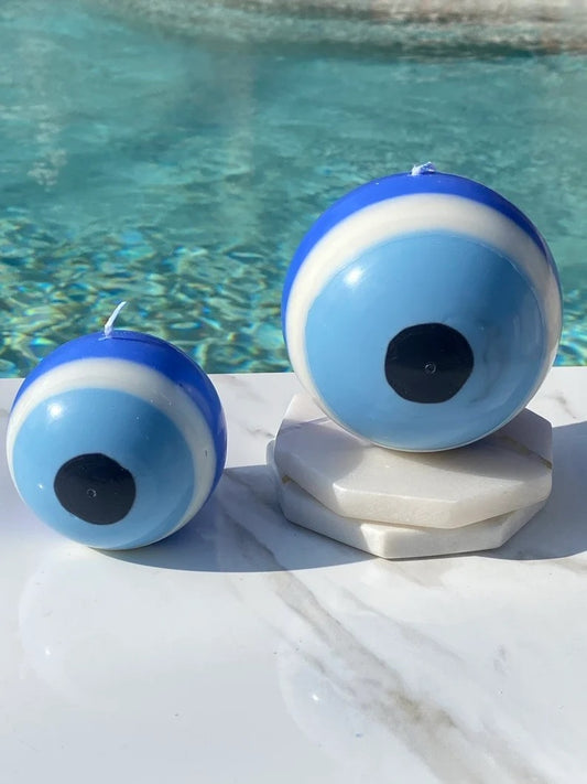 Set of 2 Round Protective Evil Eye Candle in Ivory