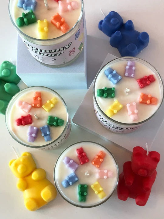 Set of 4 Gummy Bear Candles in Vibrant Colors