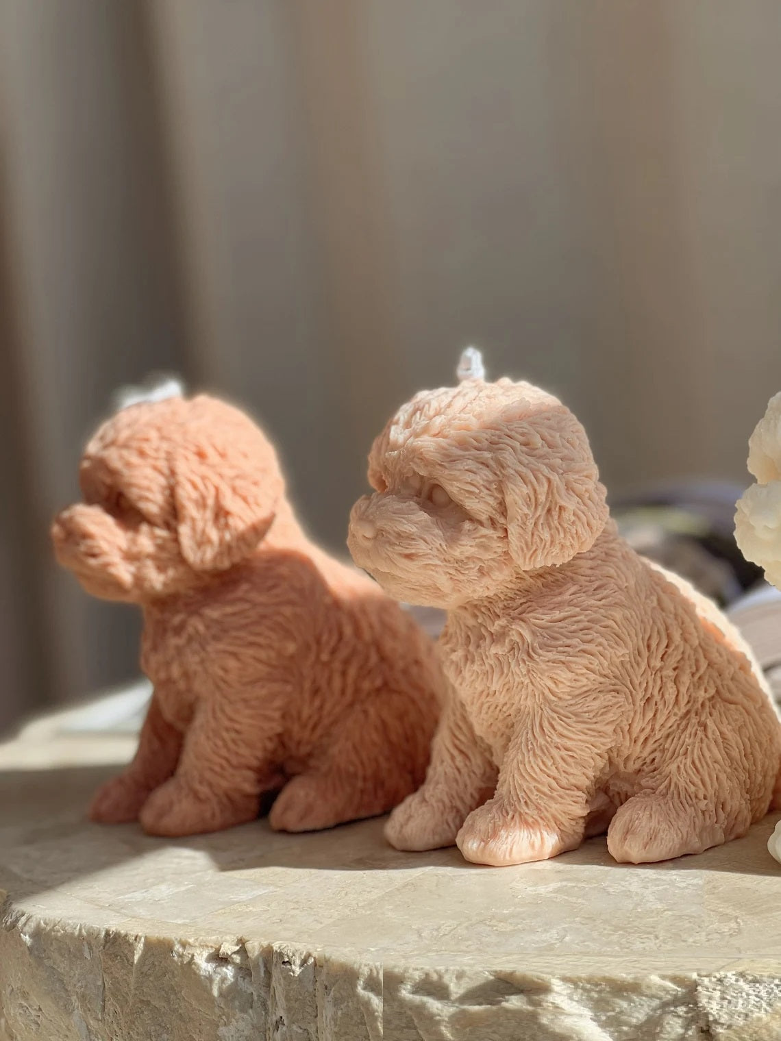 Large Fluffy Dog Candle in Ivory
