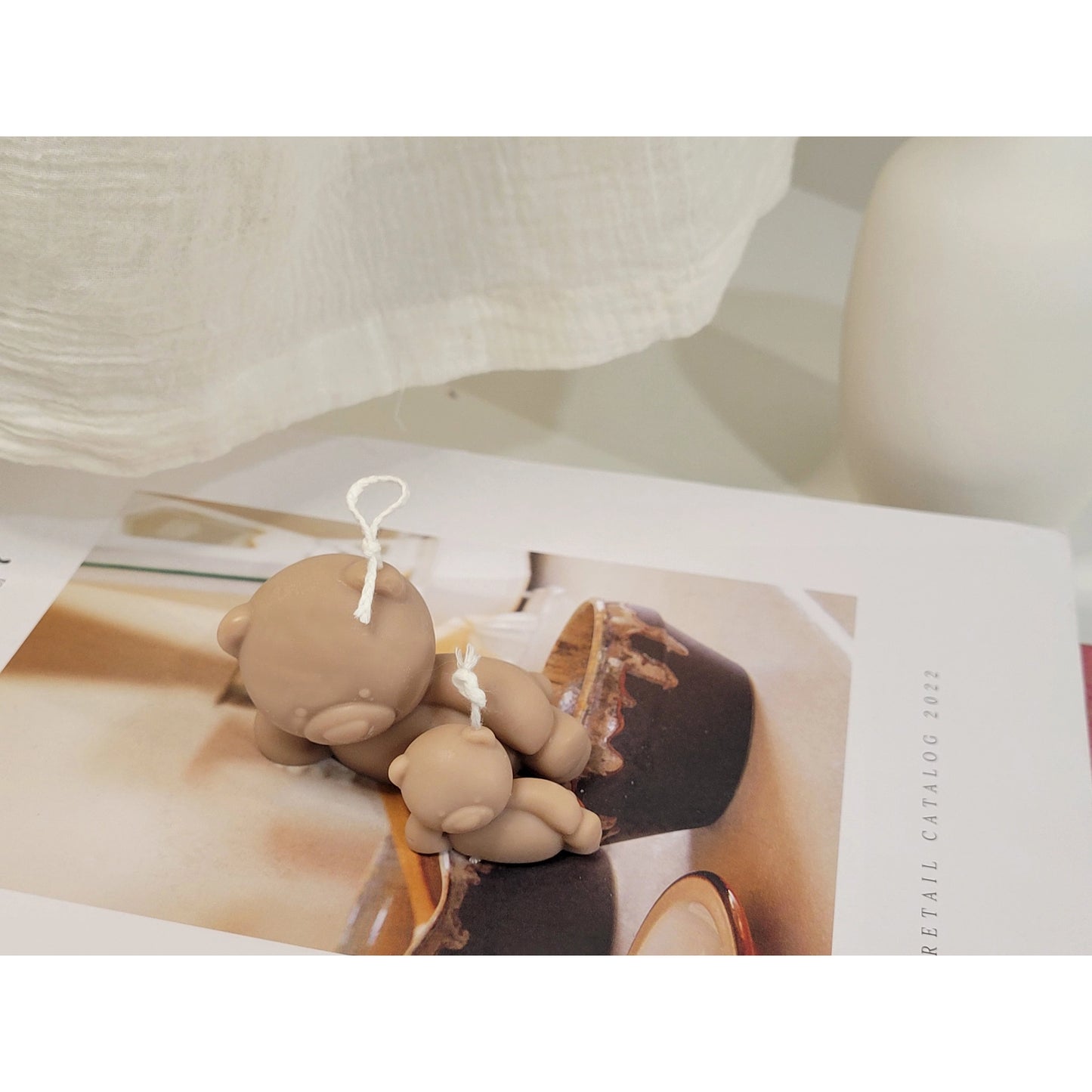 Lazy Teddy Bear Candle Set in Vanilla