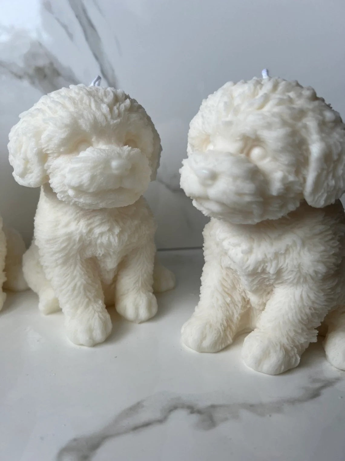 Large Fluffy Dog Candle in Ivory