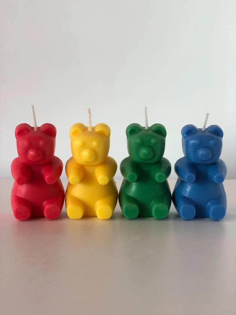 Set of 4 Gummy Bear Candles in Vibrant Colors