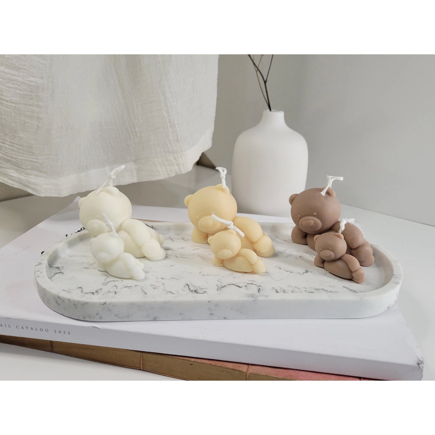 Lazy Teddy Bear Candle Set in Vanilla
