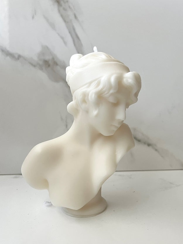 Greek Lady Statue Candle in Ivory