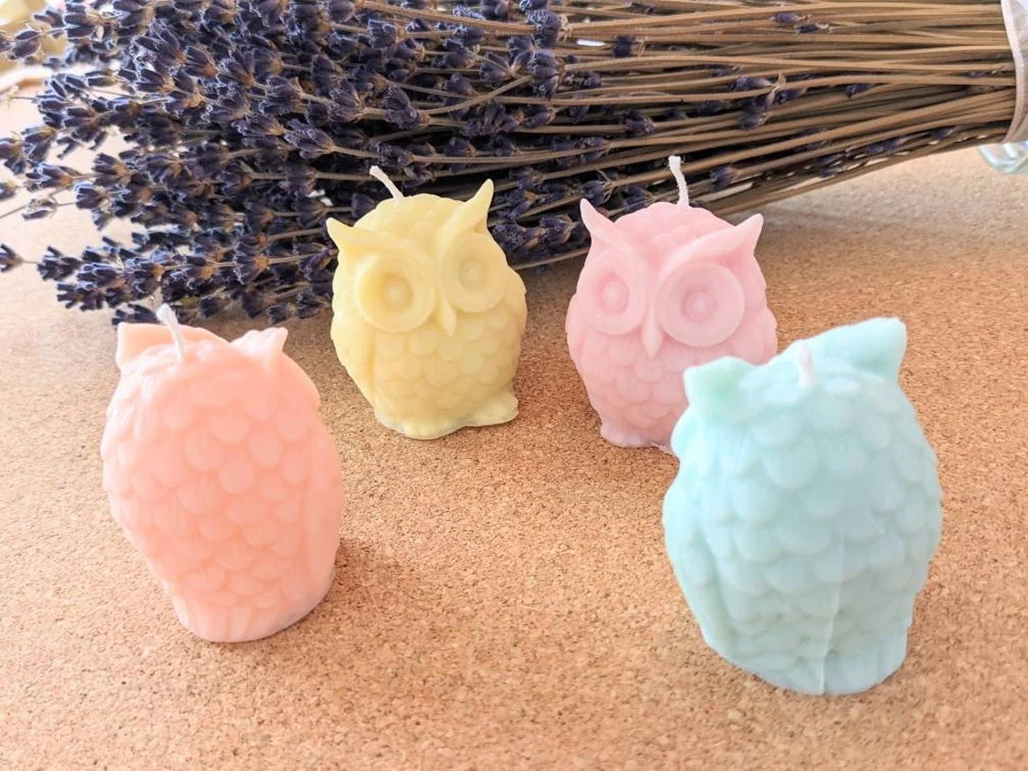 Set of 4 Mini Owl Candles in Pastel Color