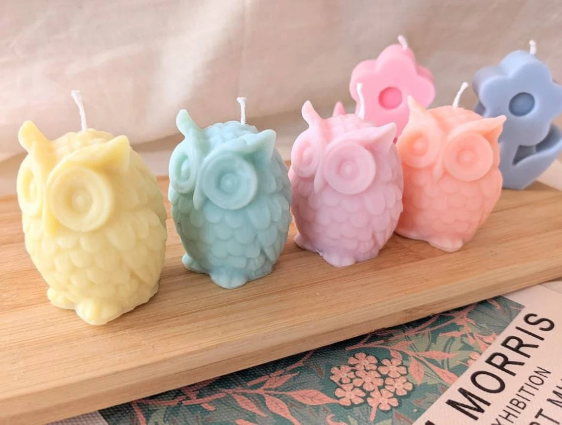 Set of 4 Mini Owl Candles in Pastel Color