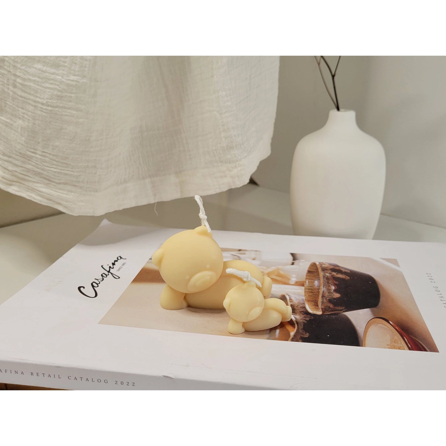 Lazy Teddy Bear Candle Set in Vanilla