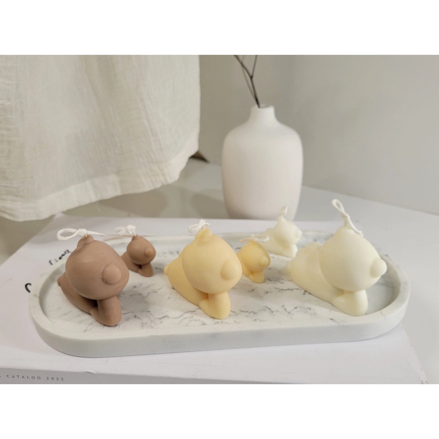 Lazy Teddy Bear Candle Set in Vanilla