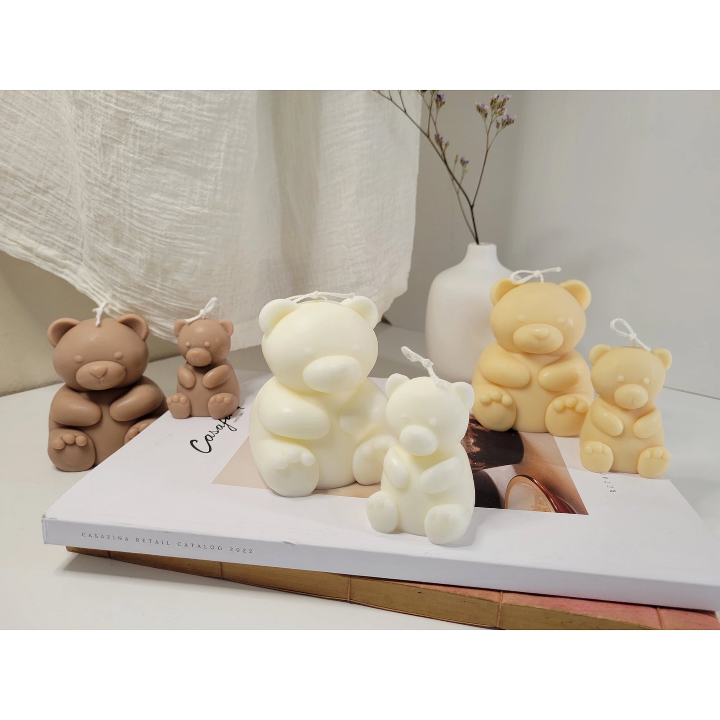 Cute Teddy Bear Candle in Ivory