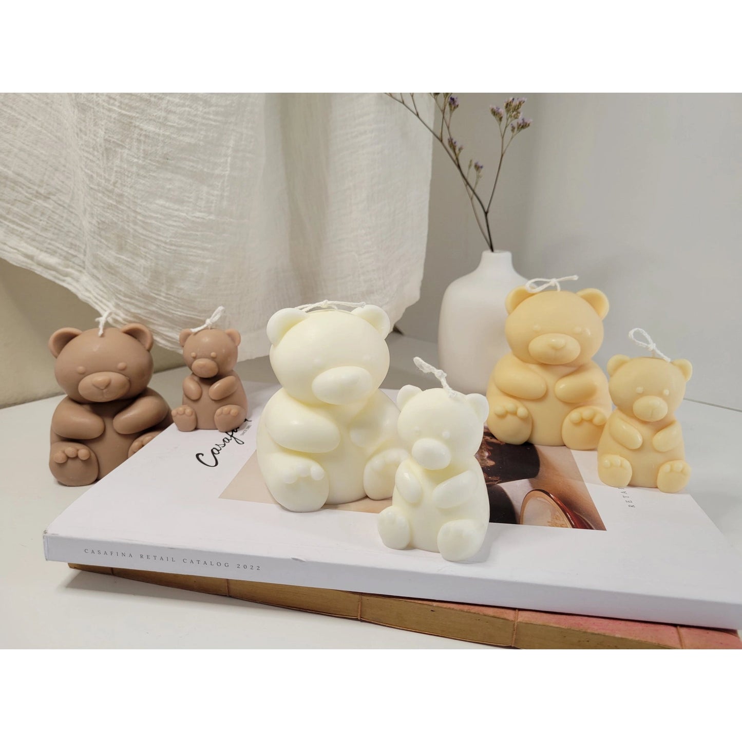 Small Cute Teddy Bear Candle in Mocha