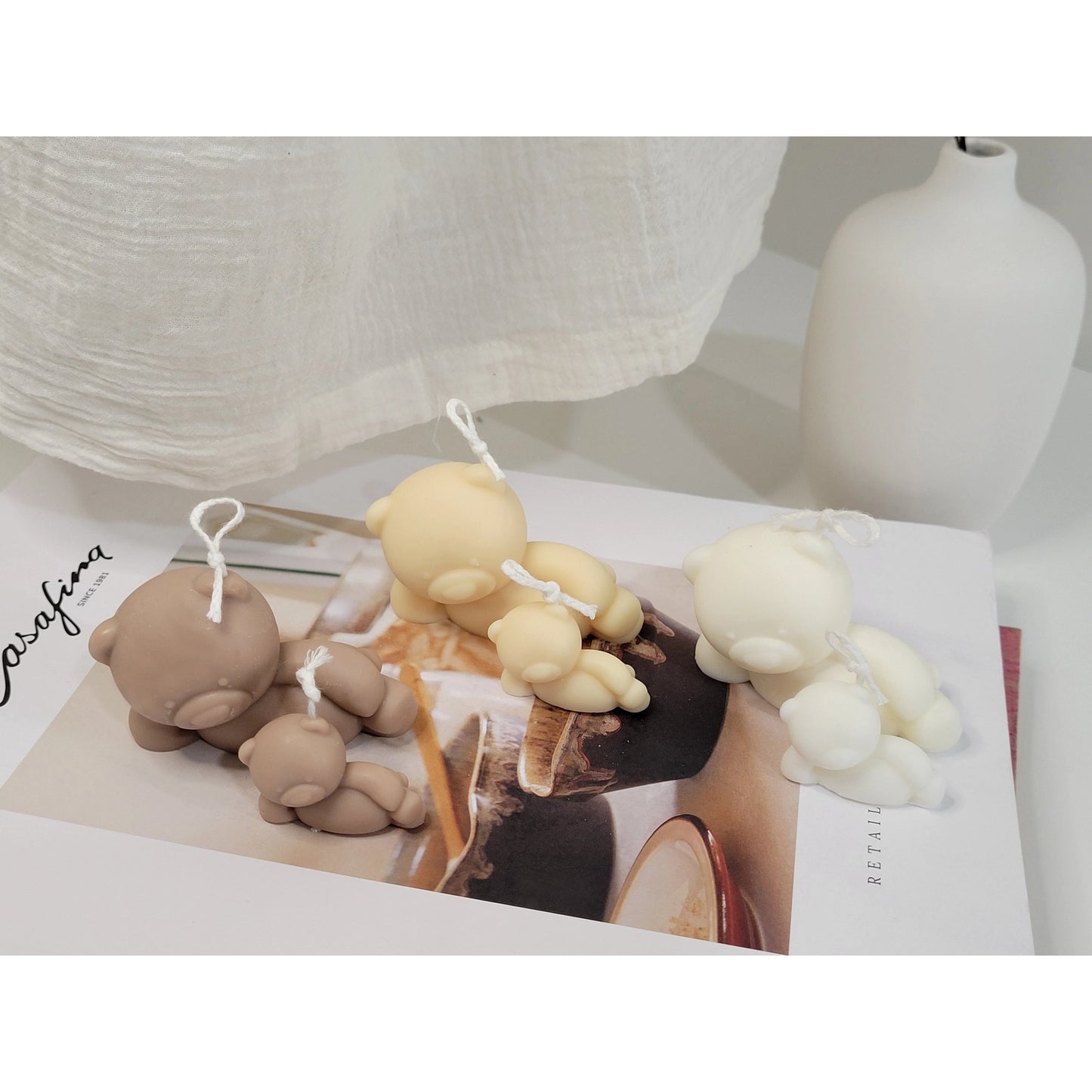 Lazy Teddy Bear Candle Set in Vanilla