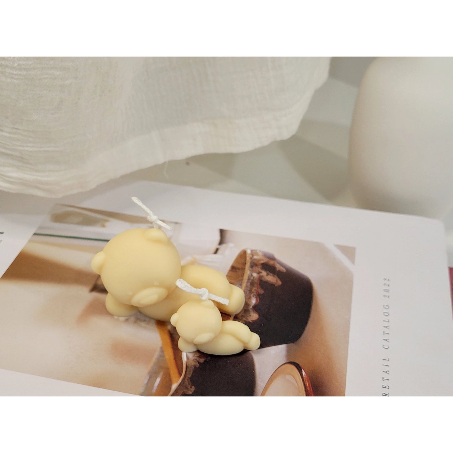 Lazy Teddy Bear Candle Set in Vanilla