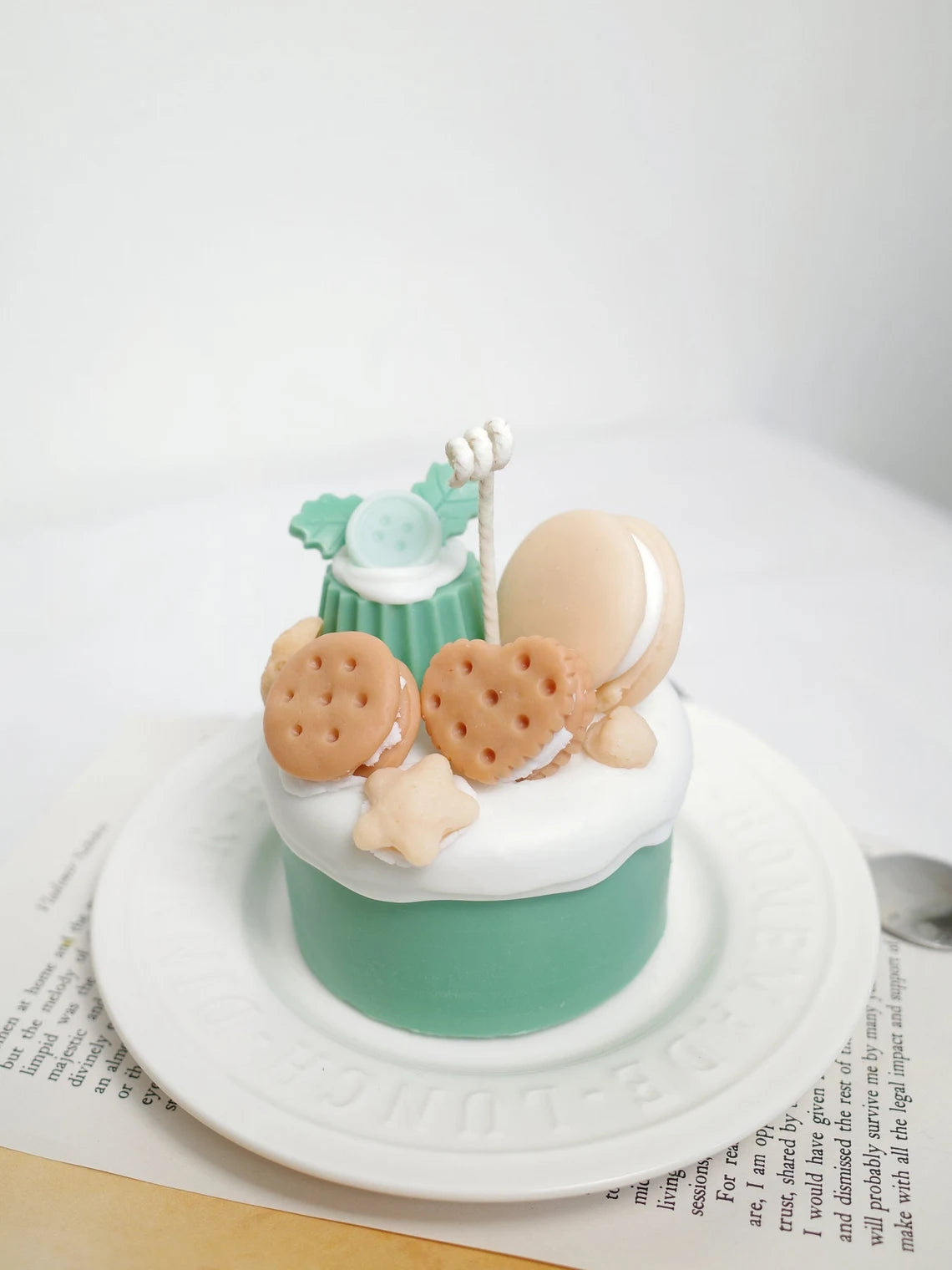Happy Birthday Cake Candle in Mint Green